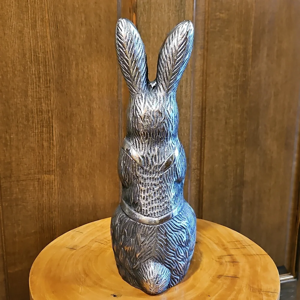 Silver Rabbit Sculpture 12.5" Tall Nice Hare Details - Picture 3 of 14